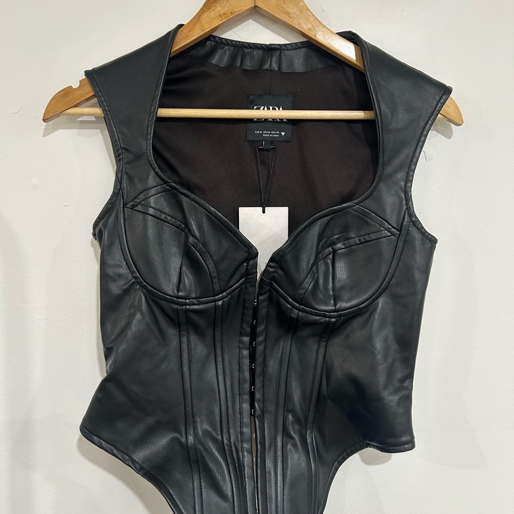 Zara Black Faux Leather Bustier